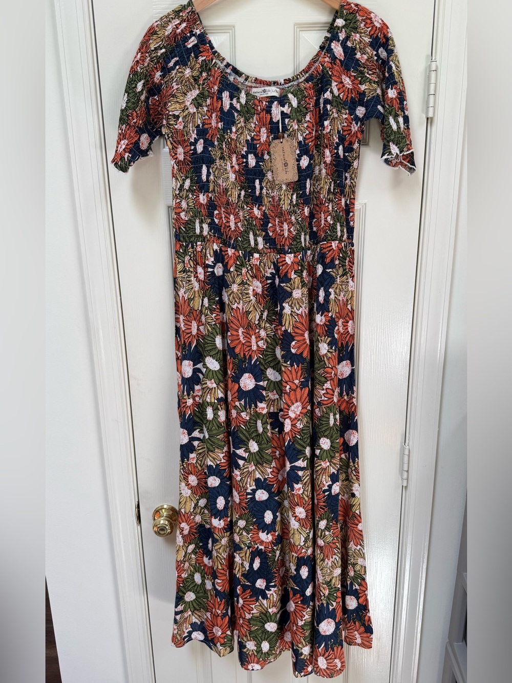 Natural Life Daisy Tiered Midi/Maxi Dress Smocked Scoop Neck NWT Size L/XL